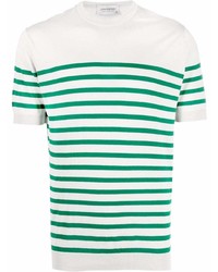 Мужская бело-зеленая футболка с круглым вырезом в горизонтальную полоску от John Smedley