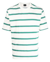 Мужская бело-зеленая футболка с круглым вырезом в горизонтальную полоску от PS Paul Smith