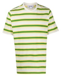 Мужская бело-зеленая футболка с круглым вырезом в горизонтальную полоску от Sunnei