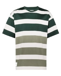Мужская бело-зеленая футболка с круглым вырезом в горизонтальную полоску от WTAPS