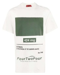 Мужская бело-зеленая футболка с круглым вырезом с принтом от 424