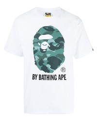 Мужская бело-зеленая футболка с круглым вырезом с принтом от A Bathing Ape