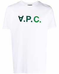 Мужская бело-зеленая футболка с круглым вырезом с принтом от A.P.C.
