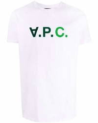 Мужская бело-зеленая футболка с круглым вырезом с принтом от A.P.C.