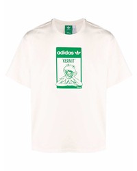 Мужская бело-зеленая футболка с круглым вырезом с принтом от adidas