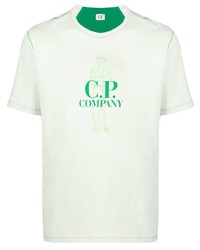 Мужская бело-зеленая футболка с круглым вырезом с принтом от C.P. Company
