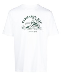 Мужская бело-зеленая футболка с круглым вырезом с принтом от Carhartt WIP