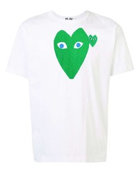 Мужская бело-зеленая футболка с круглым вырезом с принтом от Comme Des Garcons Play