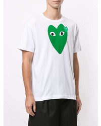 Мужская бело-зеленая футболка с круглым вырезом с принтом от Comme Des Garcons Play