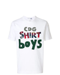 Мужская бело-зеленая футболка с круглым вырезом с принтом от Comme Des Garçons Shirt Boys