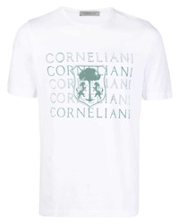 Мужская бело-зеленая футболка с круглым вырезом с принтом от Corneliani
