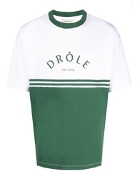 Мужская бело-зеленая футболка с круглым вырезом с принтом от Drôle De Monsieur