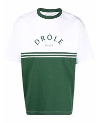 Мужская бело-зеленая футболка с круглым вырезом с принтом от Drôle De Monsieur