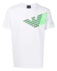 Мужская бело-зеленая футболка с круглым вырезом с принтом от Ea7 Emporio Armani