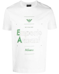 Мужская бело-зеленая футболка с круглым вырезом с принтом от Emporio Armani