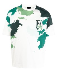 Мужская бело-зеленая футболка с круглым вырезом с принтом от Emporio Armani