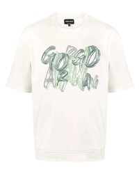 Мужская бело-зеленая футболка с круглым вырезом с принтом от Giorgio Armani
