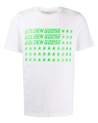 Мужская бело-зеленая футболка с круглым вырезом с принтом от Golden Goose