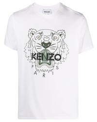 Мужская бело-зеленая футболка с круглым вырезом с принтом от Kenzo