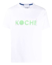 Мужская бело-зеленая футболка с круглым вырезом с принтом от Koché
