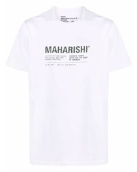 Мужская бело-зеленая футболка с круглым вырезом с принтом от Maharishi