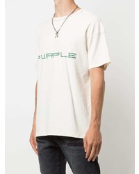 Мужская бело-зеленая футболка с круглым вырезом с принтом от purple brand