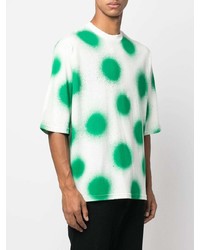 Мужская бело-зеленая футболка с круглым вырезом с принтом от Moncler