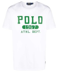 Мужская бело-зеленая футболка с круглым вырезом с принтом от Polo Ralph Lauren