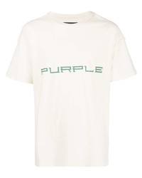 Мужская бело-зеленая футболка с круглым вырезом с принтом от purple brand