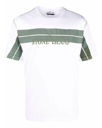 Мужская бело-зеленая футболка с круглым вырезом с принтом от Stone Island