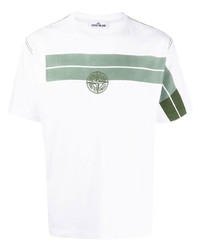 Мужская бело-зеленая футболка с круглым вырезом с принтом от Stone Island