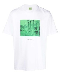 Мужская бело-зеленая футболка с круглым вырезом с принтом от Trussardi