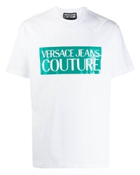 Мужская бело-зеленая футболка с круглым вырезом с принтом от VERSACE JEANS COUTURE