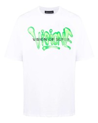 Мужская бело-зеленая футболка с круглым вырезом с принтом от Vision Of Super