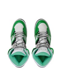 Мужские бело-зеленые кожаные высокие кеды от Gucci