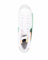 Мужские бело-зеленые кожаные высокие кеды от Nike