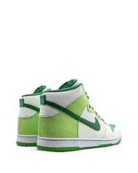 Мужские бело-зеленые кожаные высокие кеды от Nike