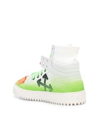 Мужские бело-зеленые кожаные высокие кеды от Off-White
