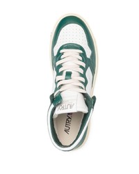 Мужские бело-зеленые кожаные высокие кеды от AUTRY