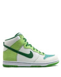 Мужские бело-зеленые кожаные высокие кеды от Nike