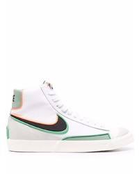 Мужские бело-зеленые кожаные высокие кеды от Nike