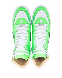 Мужские бело-зеленые кожаные высокие кеды от Philipp Plein