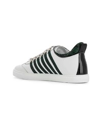 Мужские бело-зеленые кожаные низкие кеды от DSQUARED2