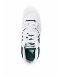 Мужские бело-зеленые кожаные низкие кеды от New Balance