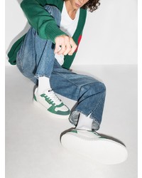 Мужские бело-зеленые кожаные низкие кеды от Axel Arigato