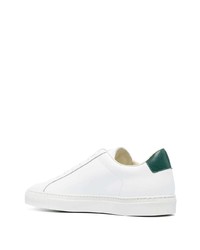 Мужские бело-зеленые кожаные низкие кеды от Common Projects