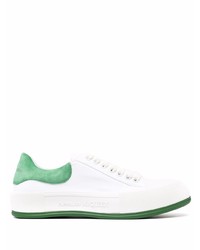 Мужские бело-зеленые кожаные низкие кеды от Alexander McQueen