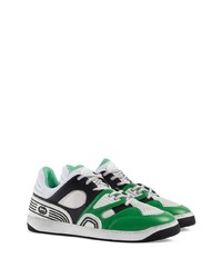 Мужские бело-зеленые кожаные низкие кеды от Gucci