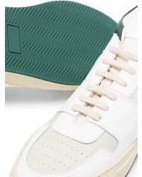 Мужские бело-зеленые кожаные низкие кеды от Common Projects