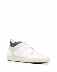 Мужские бело-зеленые кожаные низкие кеды от Common Projects